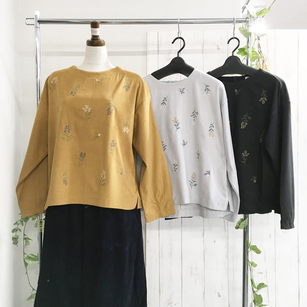 P000 ブラッシュドツイルニット前身刺しゅうPO（F2KA-710756）