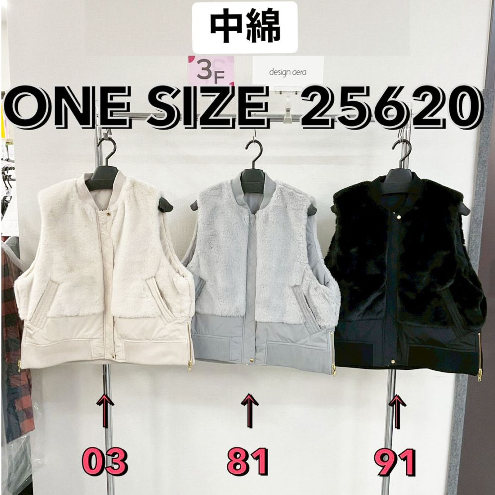 P000  【design aera】異素材切替ミリタリー調ファーベスト  （48-25620）