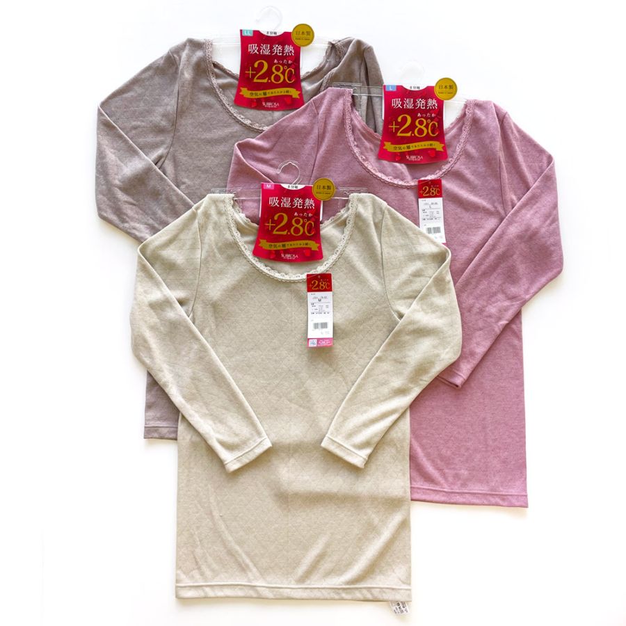 P000  【吸湿発熱+2.8℃】袋編み 8分袖インナー 肌着（07-A110SR）