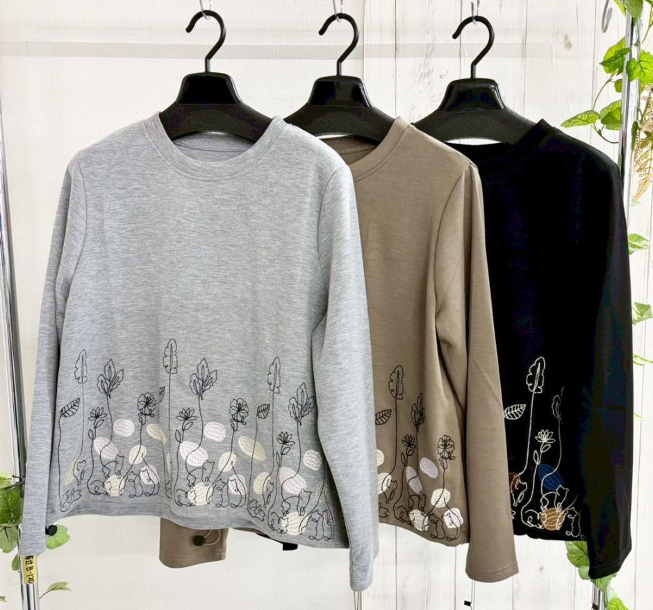 P000  【SOLDYLAN】猫花柄刺繍デザインプルオーバー（F5-25923）