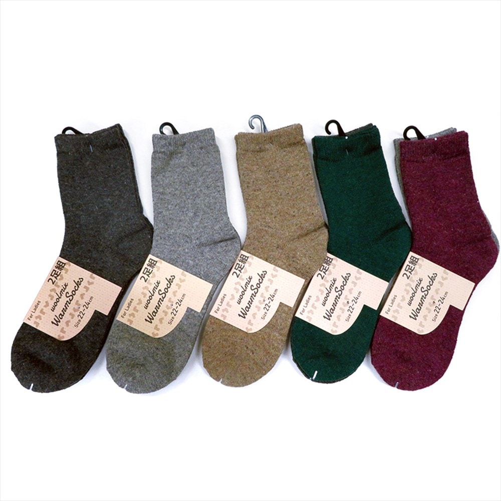 P001 DM-26164 婦人毛混無地２足組ソックス　カラー込み ×30入