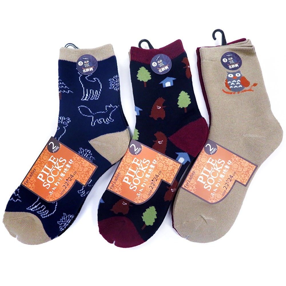 P001 DM-26167 婦人柄パイル２足組ソックス　北欧柄 ×30入