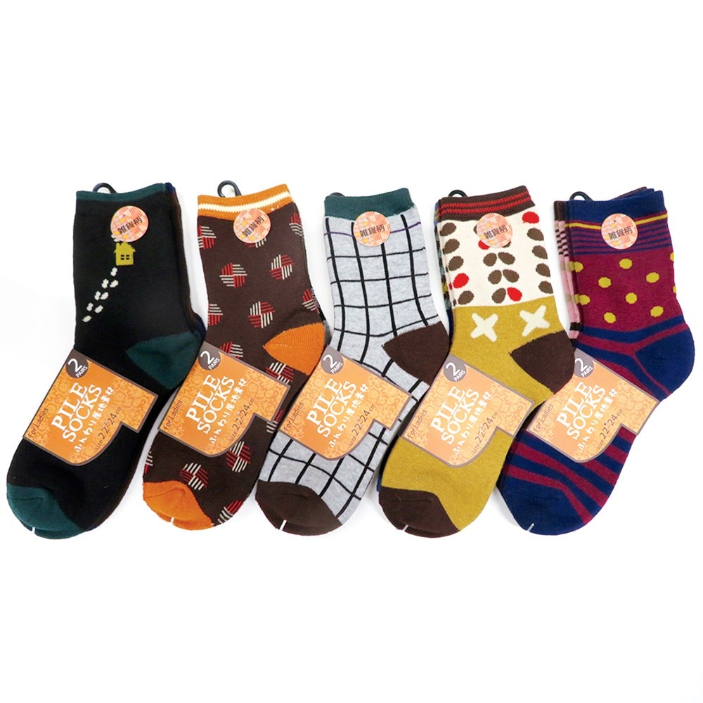 P001 DM-26168 婦人柄パイル２足組ソックス　雑貨柄 ×30入