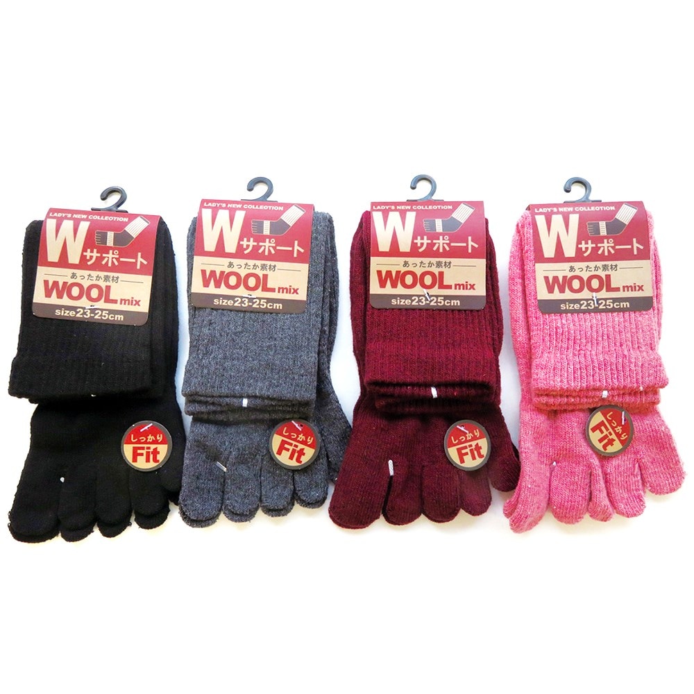 P001 DM-26345 婦人毛混５本指ソックス ×100入