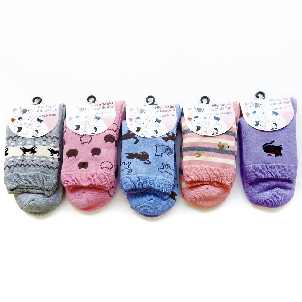 P001 DM-26386 婦人ネコ柄パイルソックス ×100入