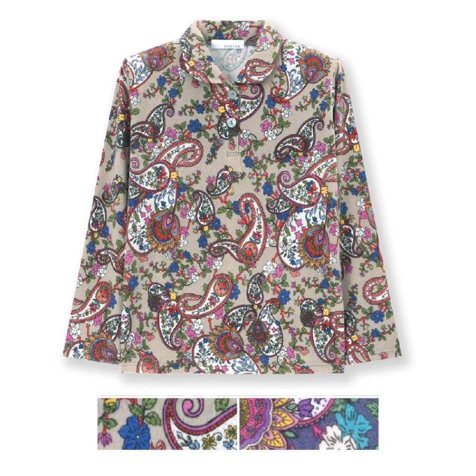 P000 T-5021【11/20まで5％OFF】表起毛ペイズリープリントポロ衿２つ釦付きTシャツ 2枚組