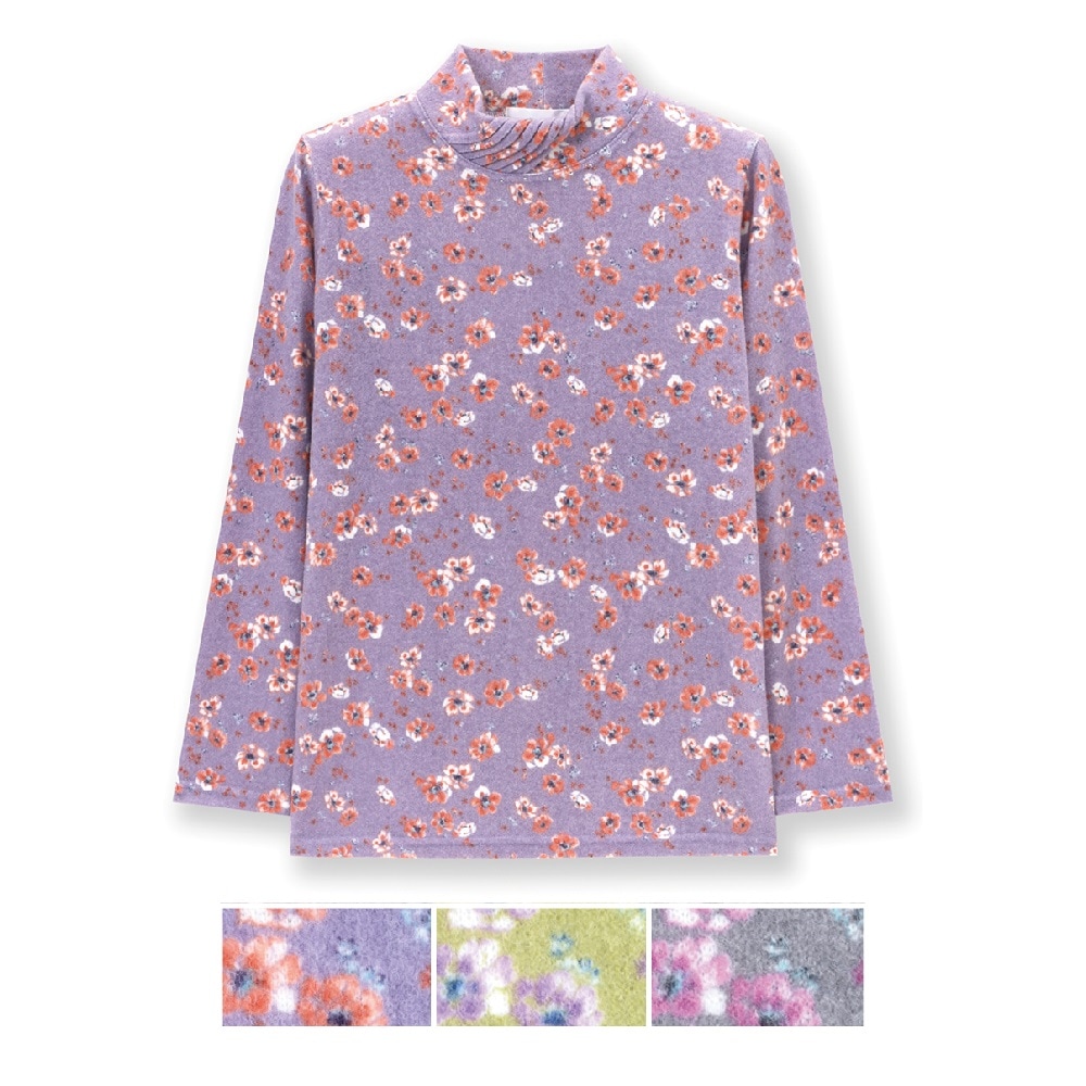 P000 T-5026【11/20まで5％OFF】表起毛小花プリント７本衿タックハピス付きTシャツ 3枚組