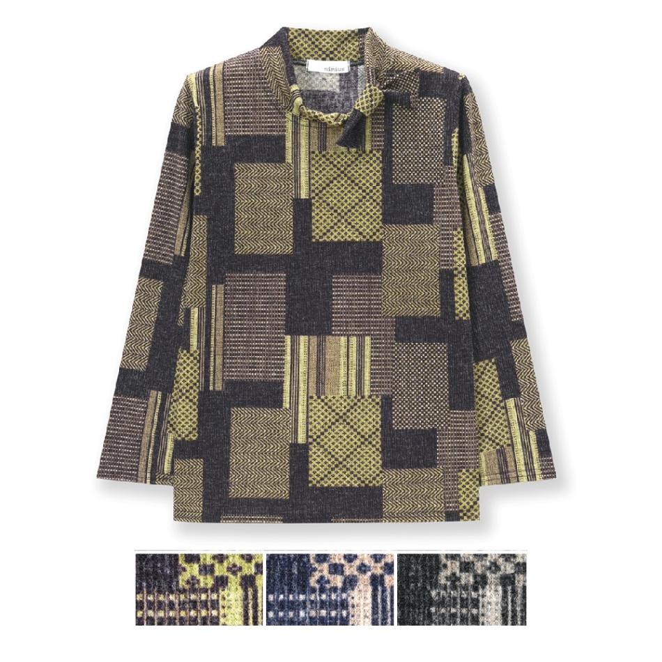 P000 T-5028【11/20まで5％OFF】起毛プリント衿リボン使いTシャツ 3枚組