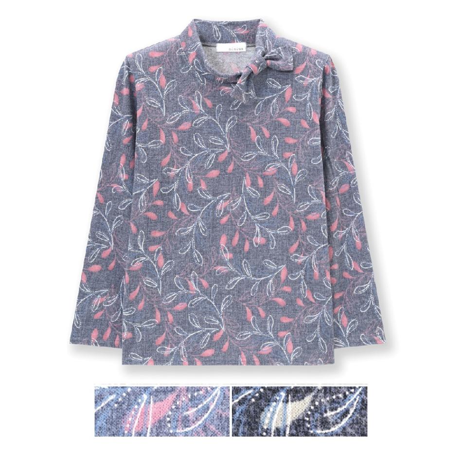 P000 T-5029【11/20まで5％OFF】起毛プリント衿リボン使いTシャツ 2枚組