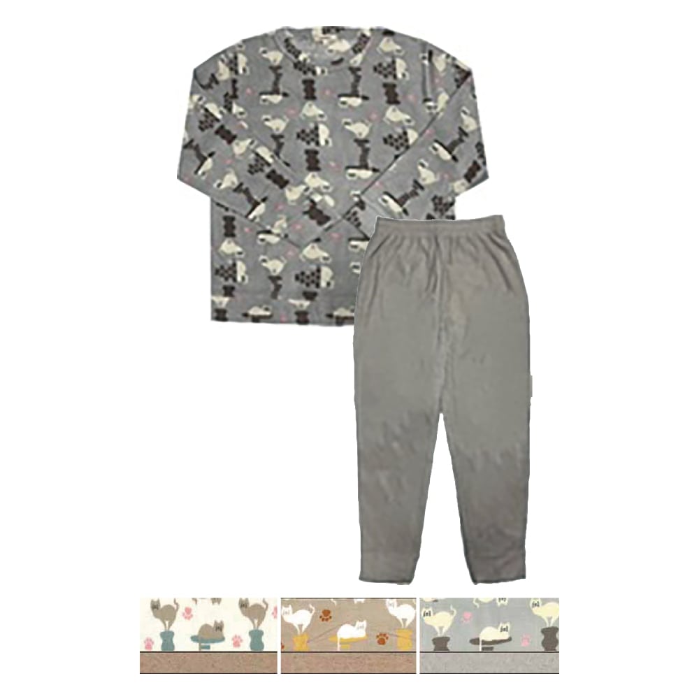 P000 AW1624L 【大寸】マイクロフリース上下セット（ねこ柄）LL／３L寸 6枚組