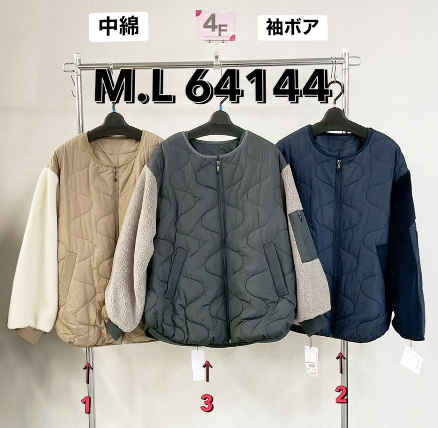 P000  【値下げ】袖ボア ウエーブキルト ブルゾン（48-64144）