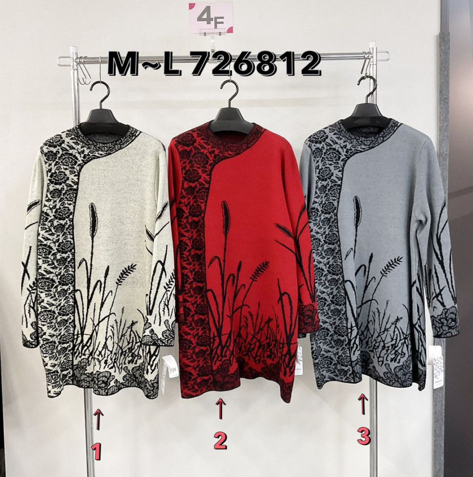 P000  草花柄ジャガード ニットチュニック（48-726812）