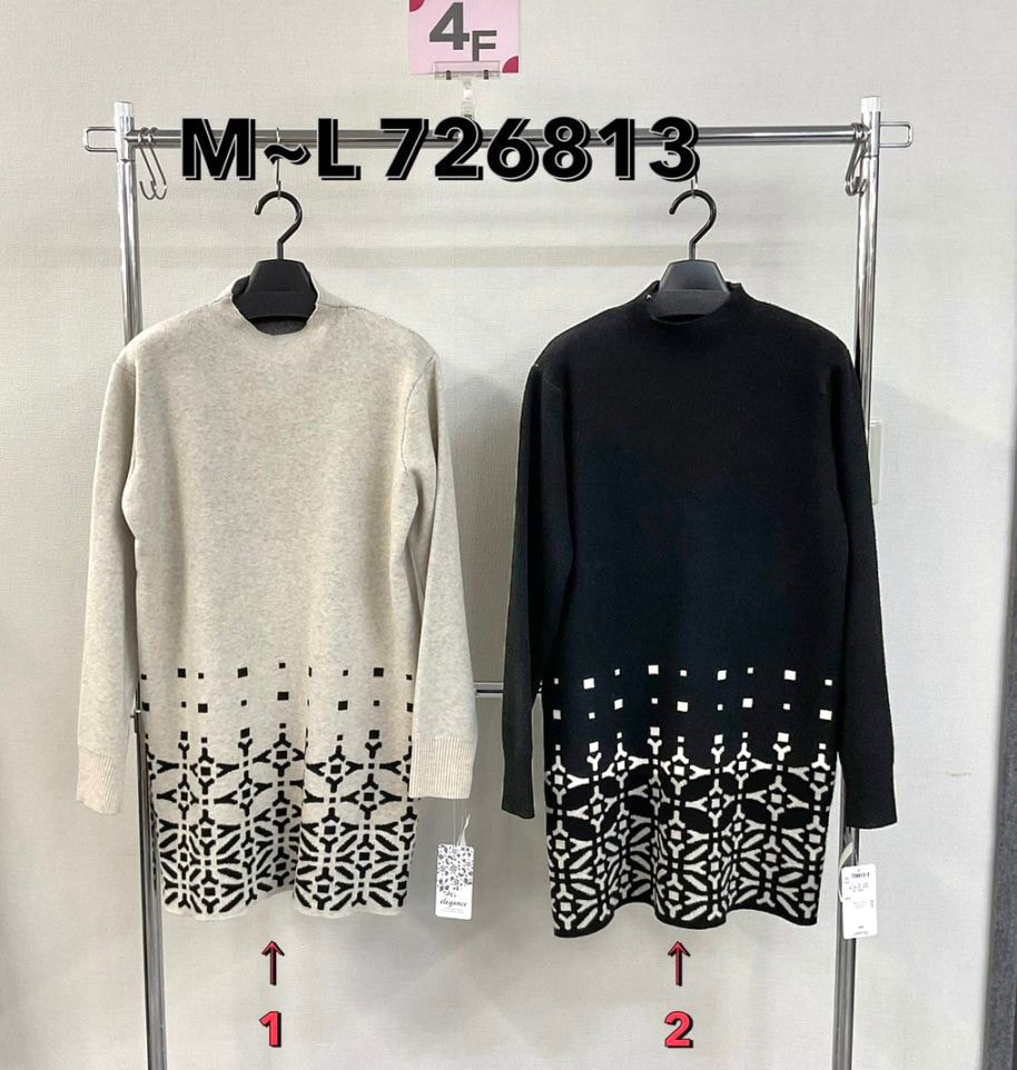 P000  幾何学柄ジャガード ニットチュニック（48-726813）