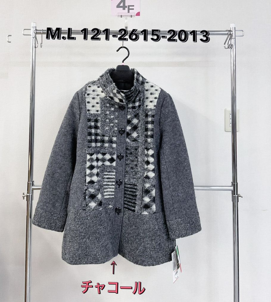 P000  【特価】毛混 スタンドカラー デザインコート（48-12126152013）