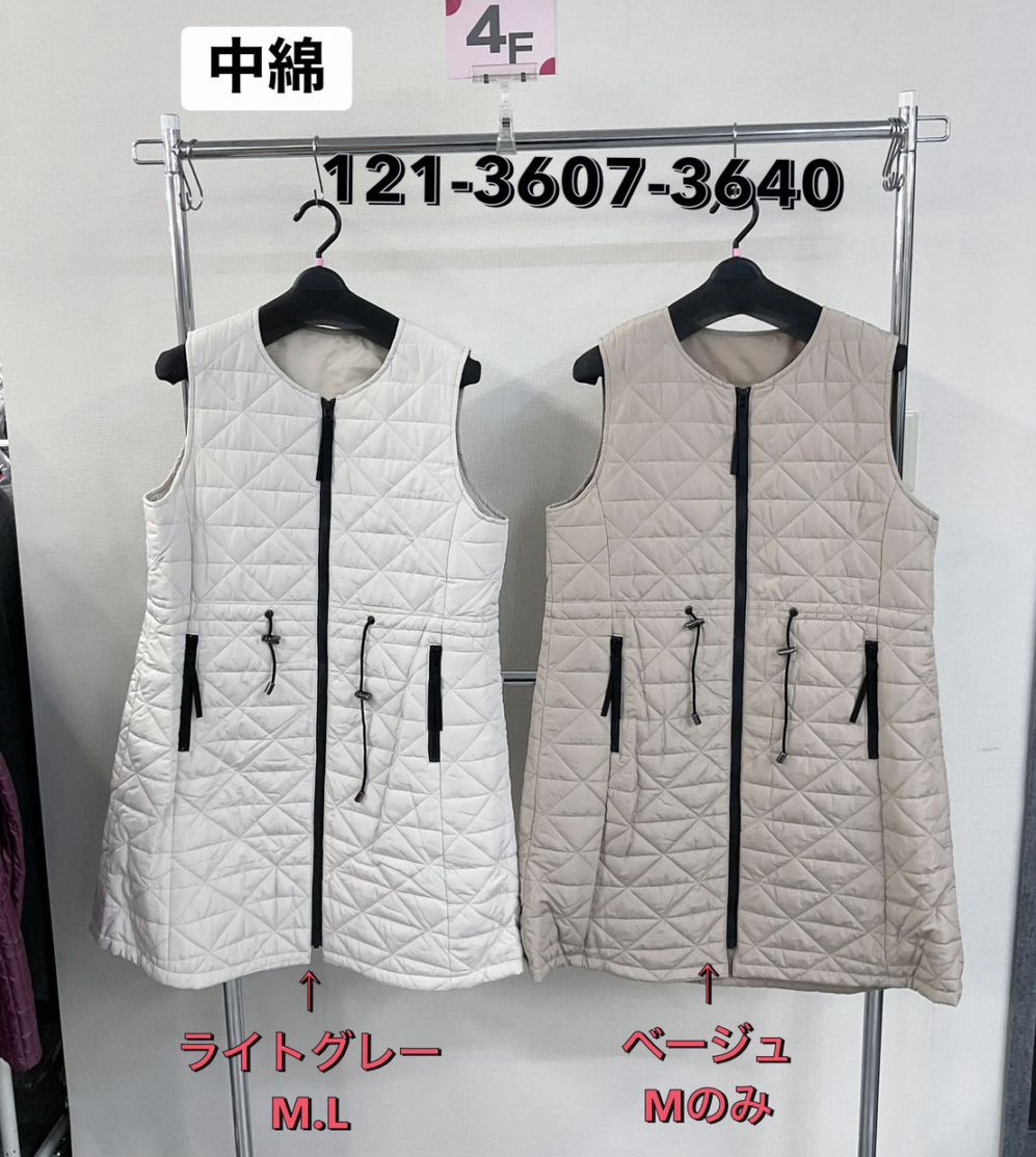 P000  【特価】中綿キルティング ノーカラーベスト（48-12136073640）
