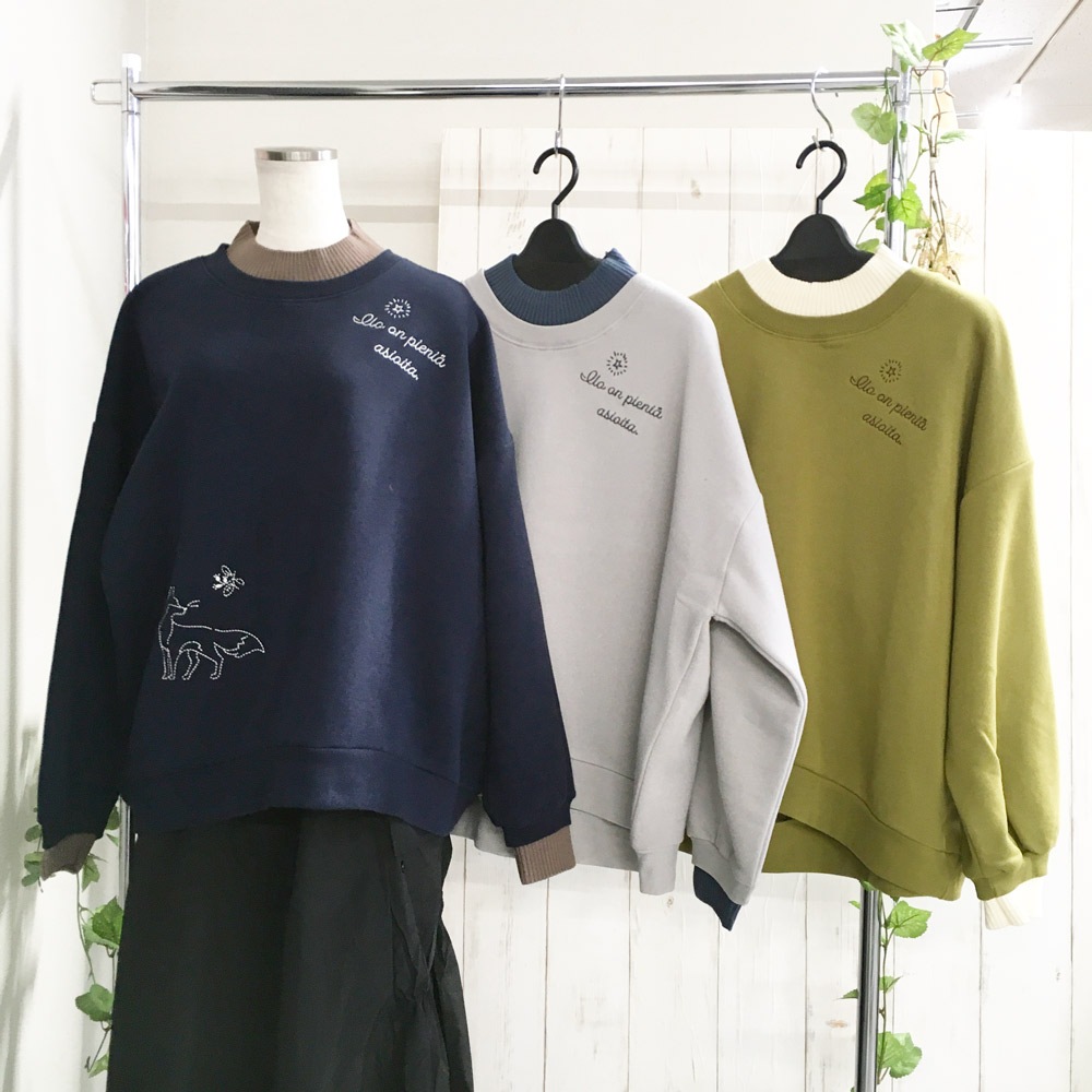 P000  【大寸2L・3Lサイズ】裏起毛リブニット配色刺しゅう入りPO（F2KA-750136L）