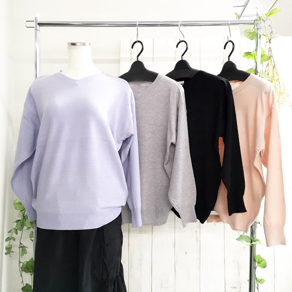 P000  【大寸2L・3Lサイズ】長袖VネックもちふあニットPO（F2KA-820249L）