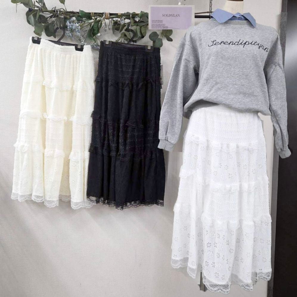 P000【SOLDYLAN】レースティアードスカート（F2KA-A20335）