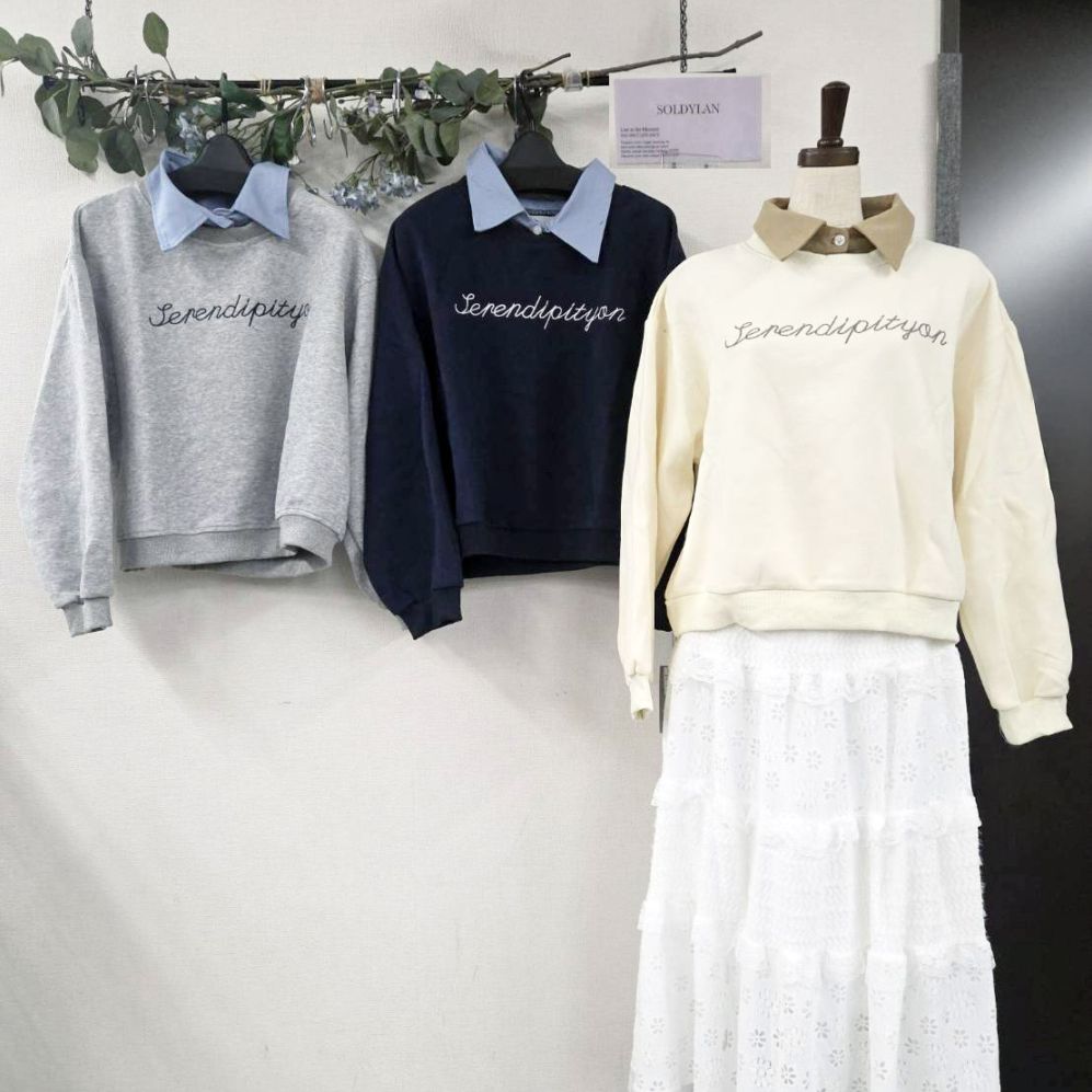 P000【SOLDYLAN】英字刺しゅう 襟付きトレーナー（F2KA-A20331）