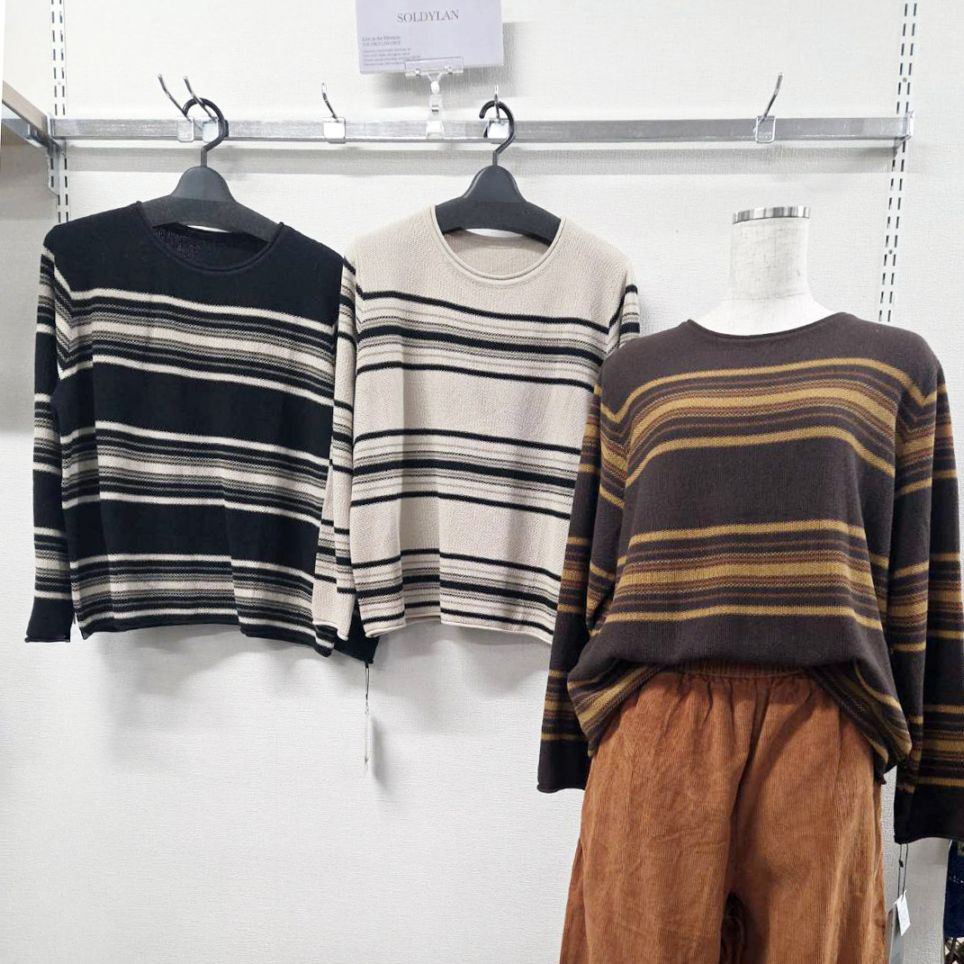 P000【SOLDYLAN】マルチボーダー 鹿の子編みニットPO（F5-26041）