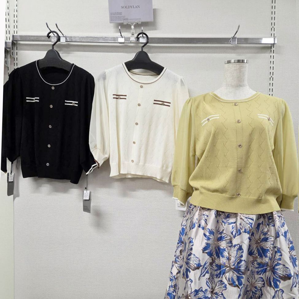 P000【SOLDYLAN】カーデ風 異素材袖 7分袖 ニットPO（F5-26056）