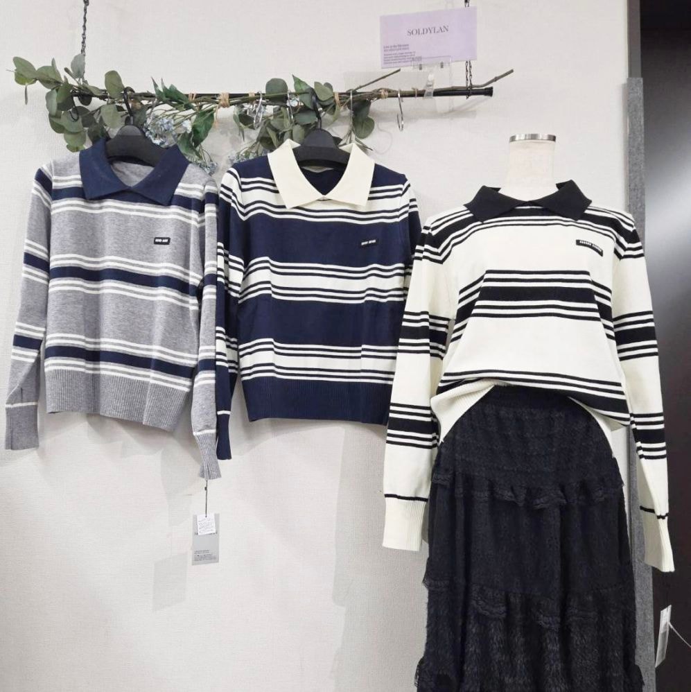 P000【SOLDYLAN】襟付きボーダー 春ニット（F2KA-A20537）