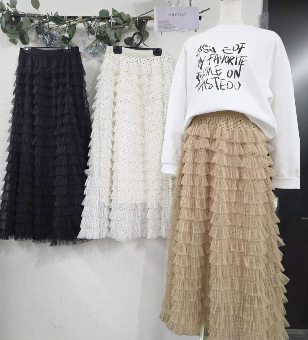 P000【SOLDYLAN】チュール総フリル ドットスカート（F2KA-A20503）