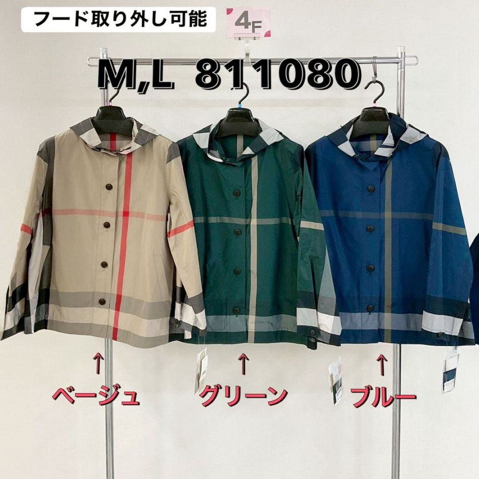 P000  大きなチェック柄 フード付きジャケット（48-811080）