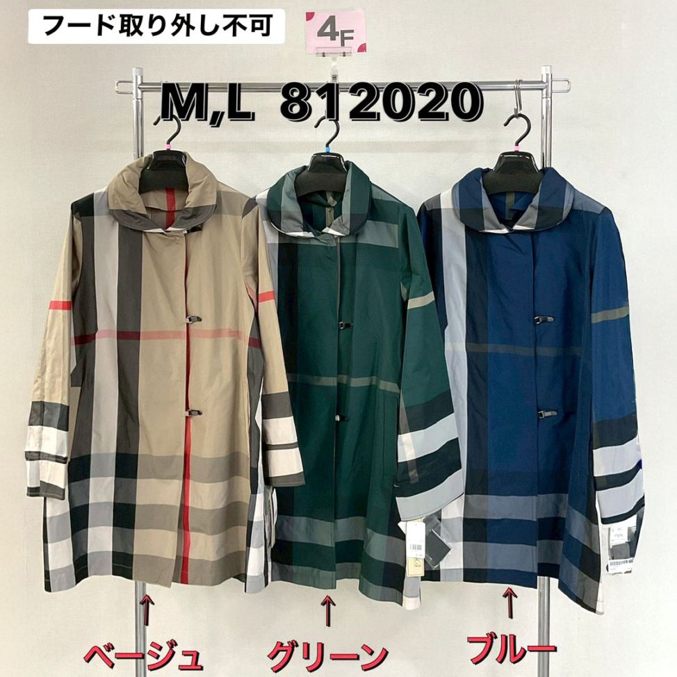 P000  大きなチェック柄 丸衿ハーフコート（48-812020）