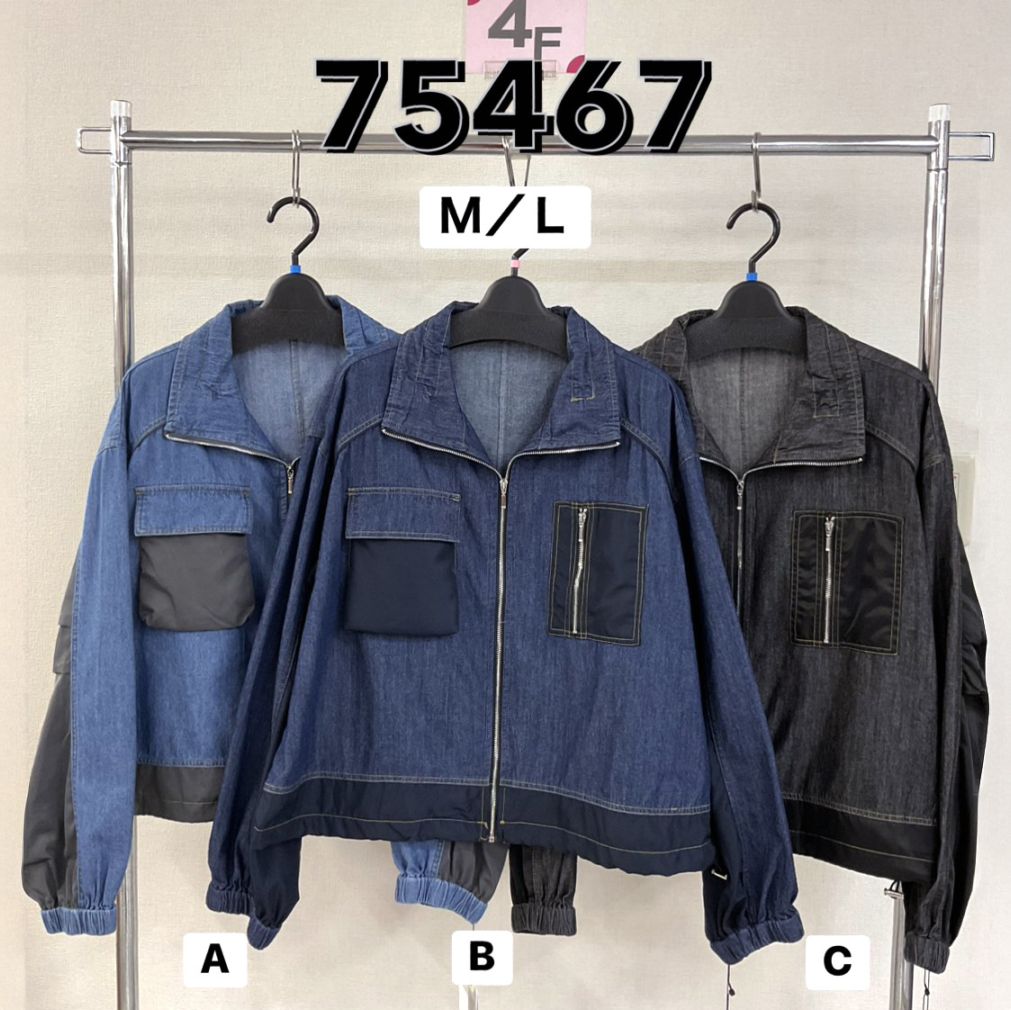 P000 配色異素材切替 デニムアウター（48-75467）