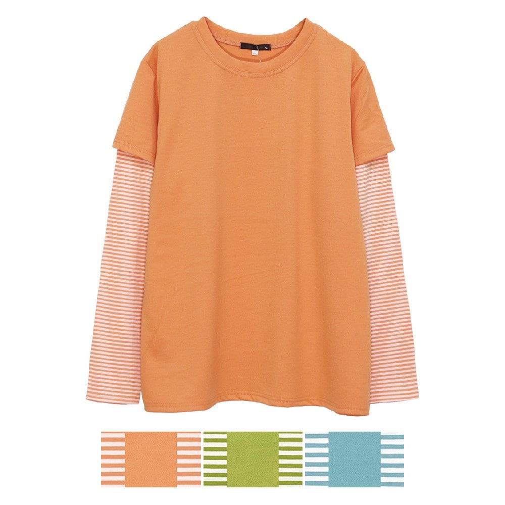 P000 SS-0025 長袖 ボーダー重ね着風プルオーバー 3枚組