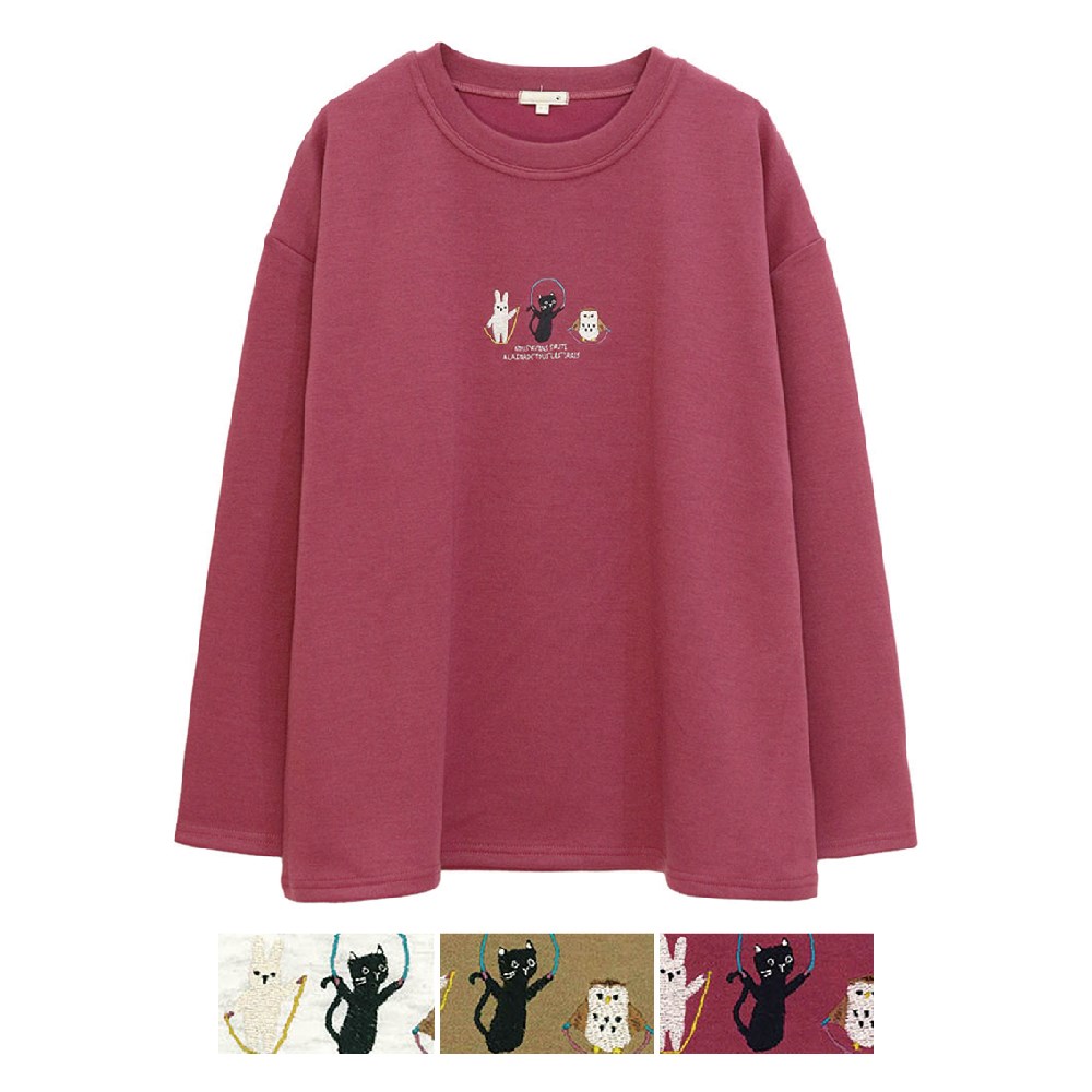 P000 SS-0033 長袖 ダブルフェイスネコ刺繍プルオーバー 6枚組