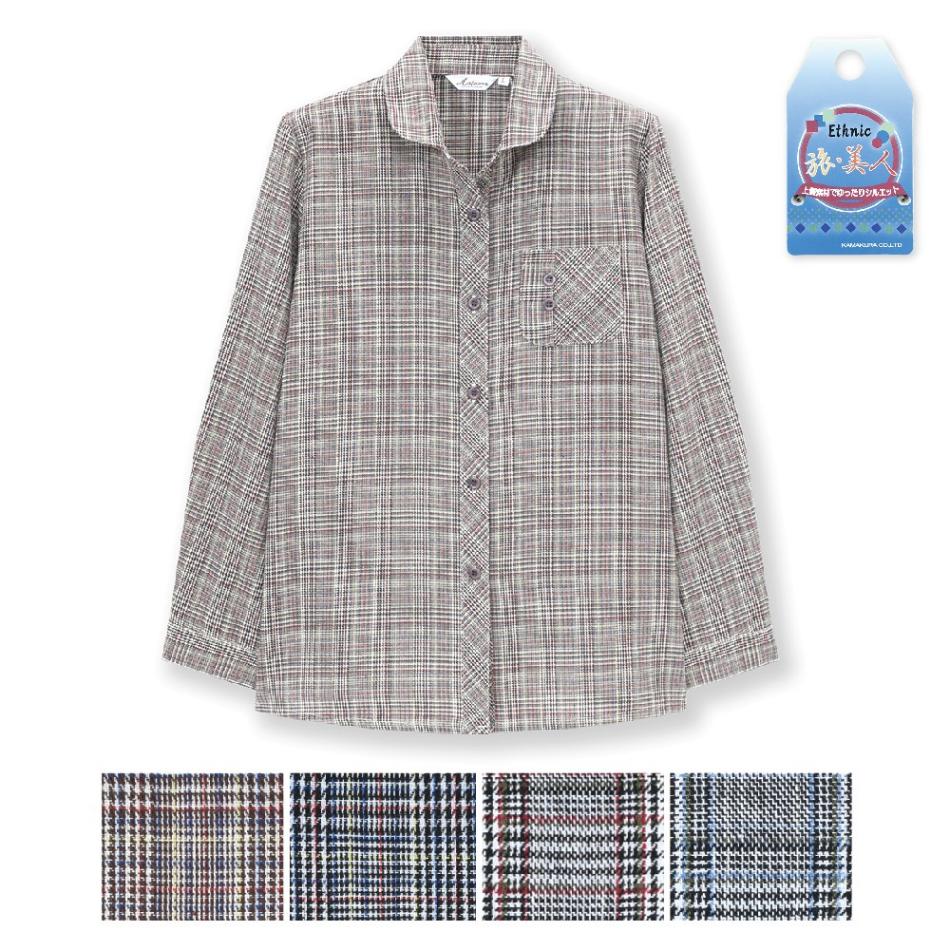 P000 【2/20まで5％OFF】YS2206 グレンチェック シャツブラウス 4枚組