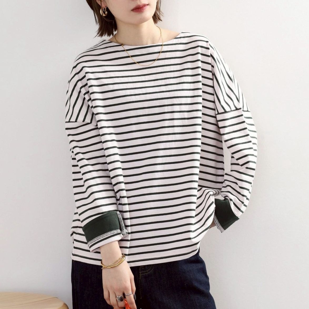 P000  【取寄せ】度詰め天竺 ダブルカフスボーダーロンT（F2TK-Am01）