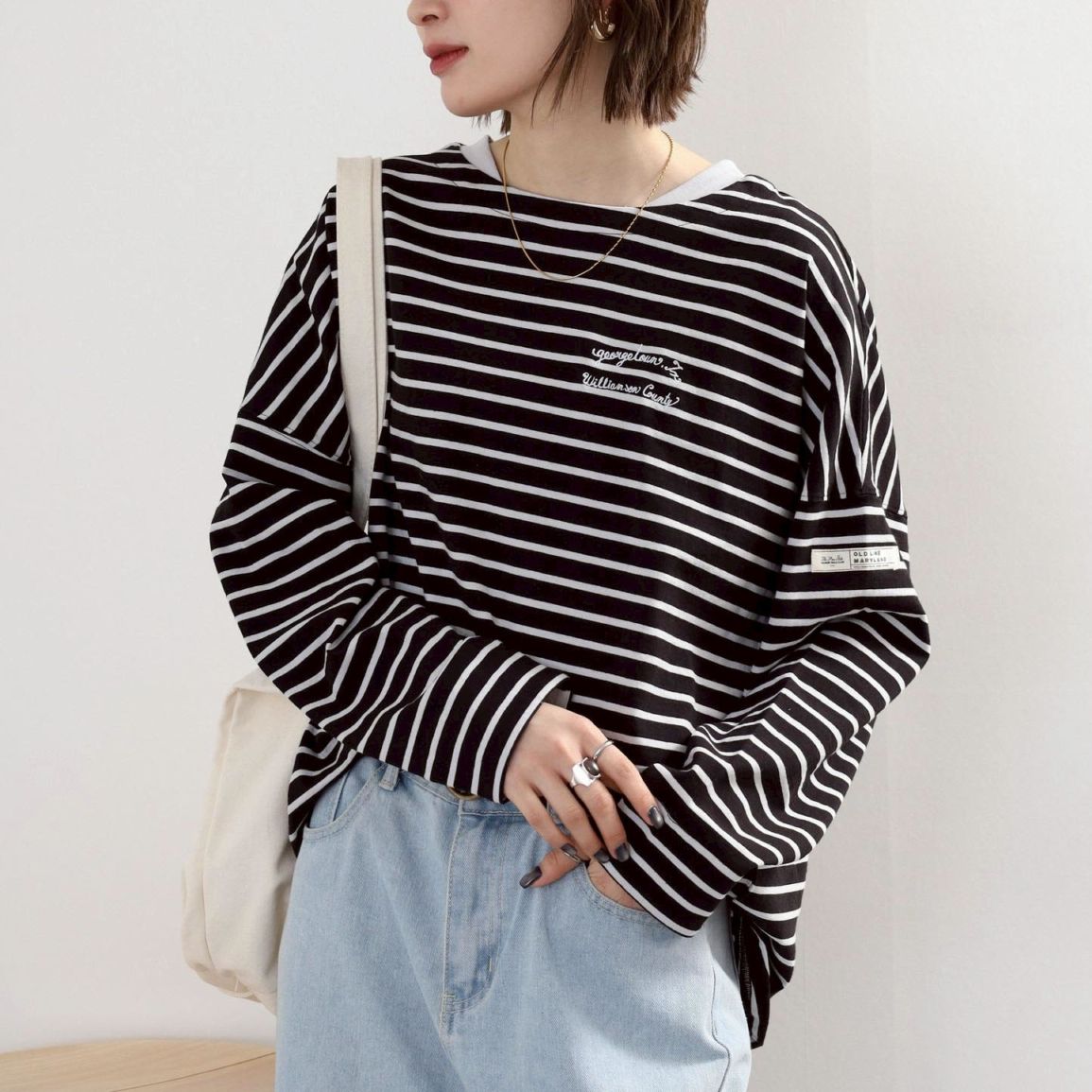 P000  【取寄せ】度詰め天竺 ダブルカフスボーダーロンT（F2TK-Pm100）