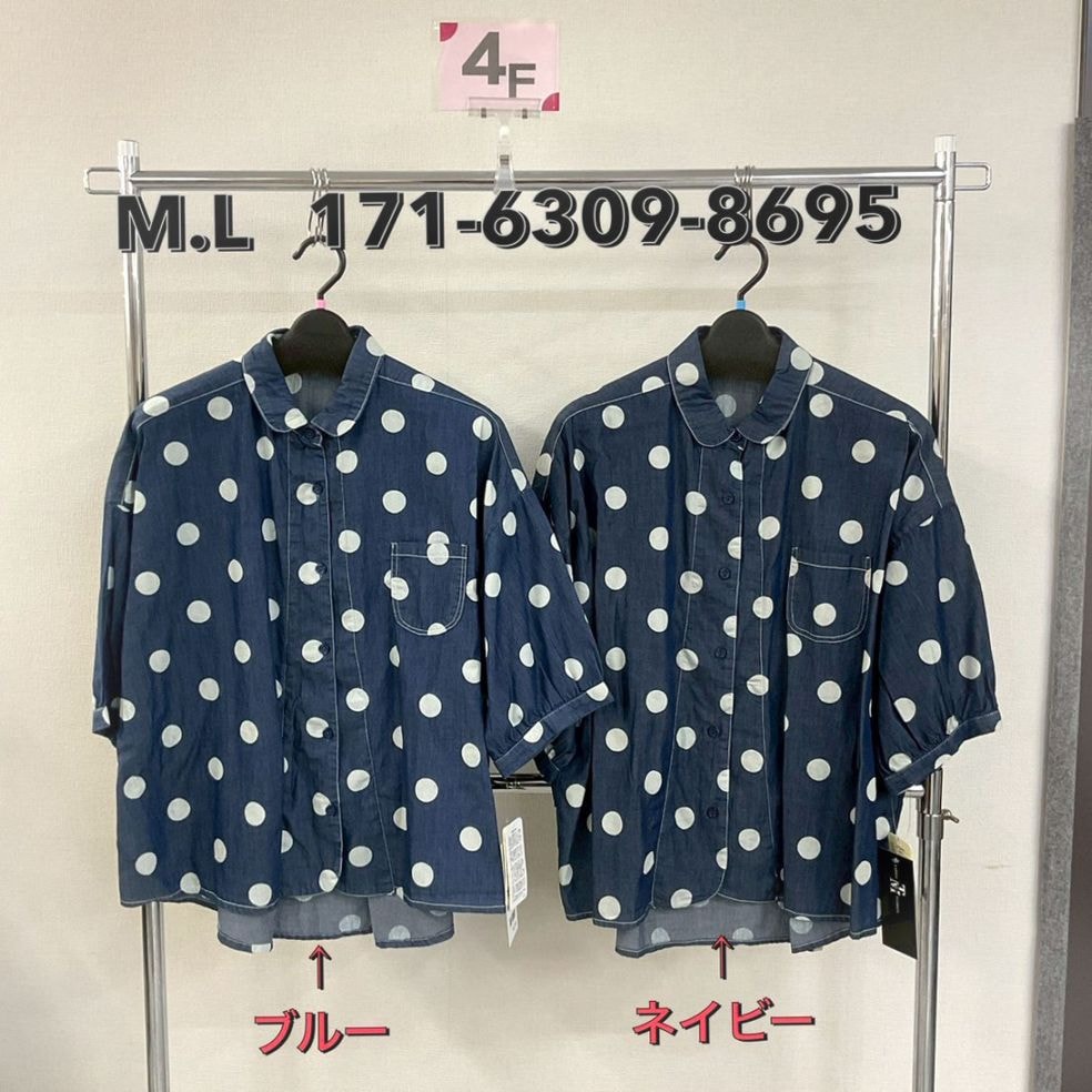 P000  水玉模様デニムシャツ（48-17163098695）