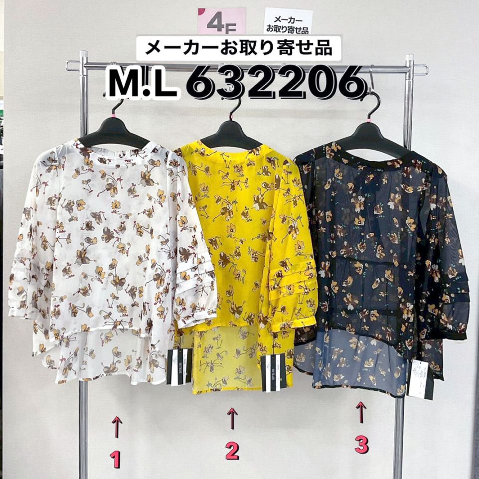 P000  【取寄せ】【値下げ】花柄 後ろリボンPOブラウス（48-632206）