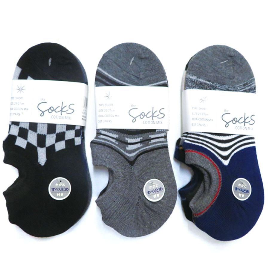 P001 DM-26093 紳士柄３足組ショート丈スニーカーソックス ×30入