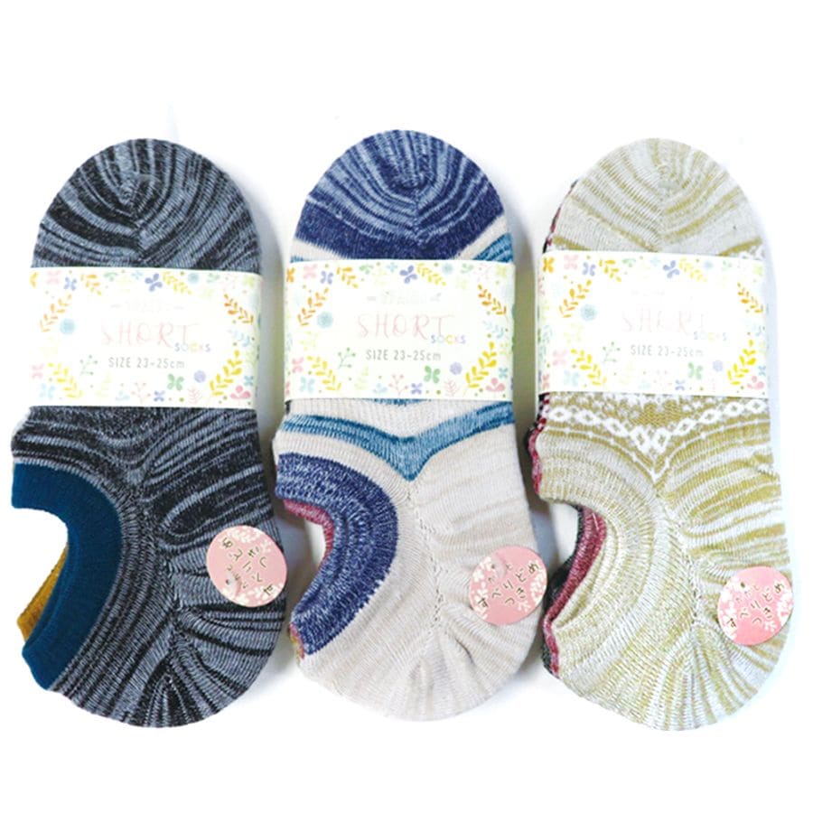 P001 DM-26095 婦人柄３足組ショート丈スニーカーソックス ×30入