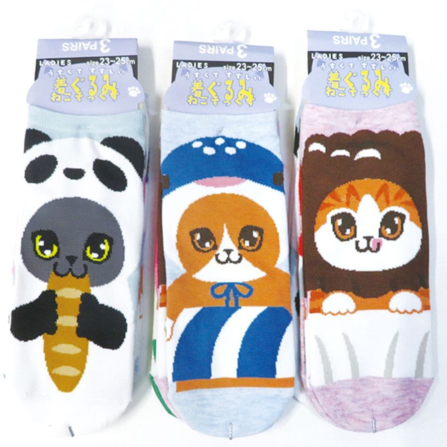 P001 DM-26560 婦人ねこ着ぐるみ柄３足組スニーカーソックス ×30入