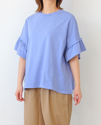 P000【ironohi】綿100％ ビンテージ加工 フリルスリーブ カットソー（75-26323）