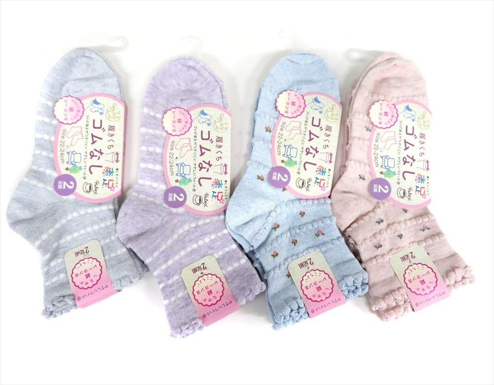 P000 H62716006 婦人綿レーヨン混柄２足組ソックス 10入