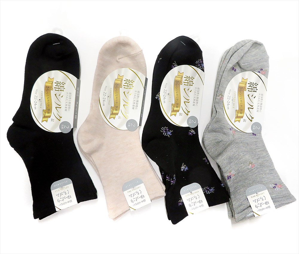 P000  婦人シルク混２足組クルーソックス (62716015)10入り 