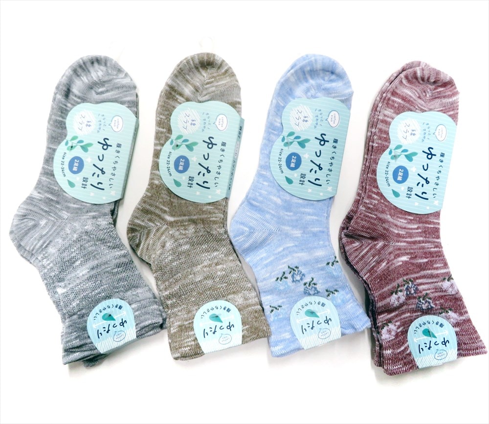 P000  婦人はきくちゆったり綿混スラブ２足組ソックス (62716016)10入り 