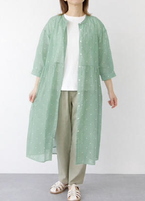 P000【ironohi】綿麻ドット 切替ギャザーワンピース（75-26342）