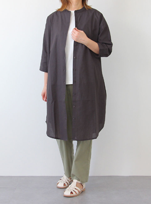 P000【ironohi】コットンリネン バンドカラーワンピース（75-26347）