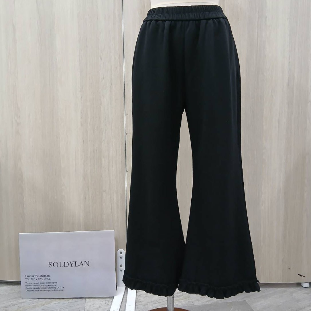 P000【SOLDYLAN】裾フリルフレアパンツ（ブラックのみ）（F2KA-A20093）