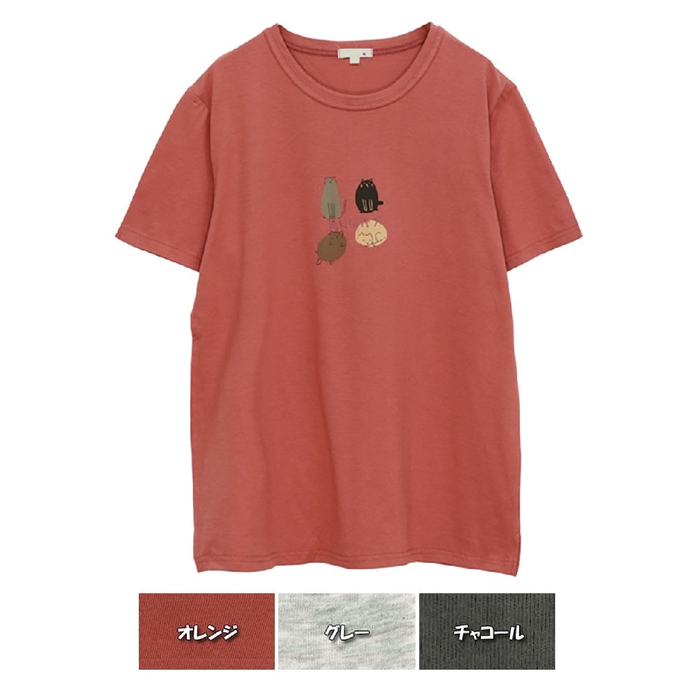 P000 SS-0157 半袖 綿100％ネコ柄Tシャツ(392229)6枚組
