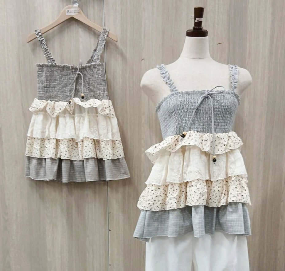 P000【SOLDYLAN】  異素材段々フレア シャーリングキャミ（F2KA-A20772）