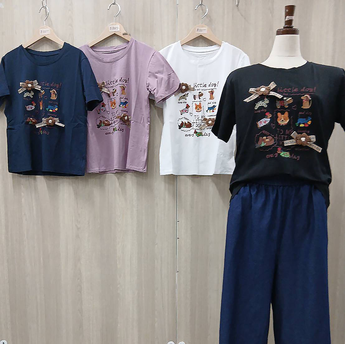 P000【SOLDYLAN】リボン付き 色々いぬPt Tシャツ （F2KA-A20676）